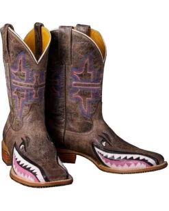 Tin Haul Women's Man Eater Shark Western Boots - Square Toe -Cowboy Pradise 045S68 42 D3