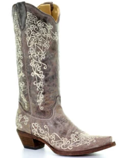 Corral Women's Crater With Bone Embroidery Western Boots - Snip Toe
