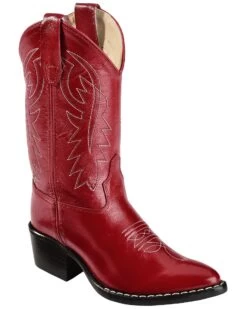 Old West Girls' Red Leather Western Boots - Pointed Toe