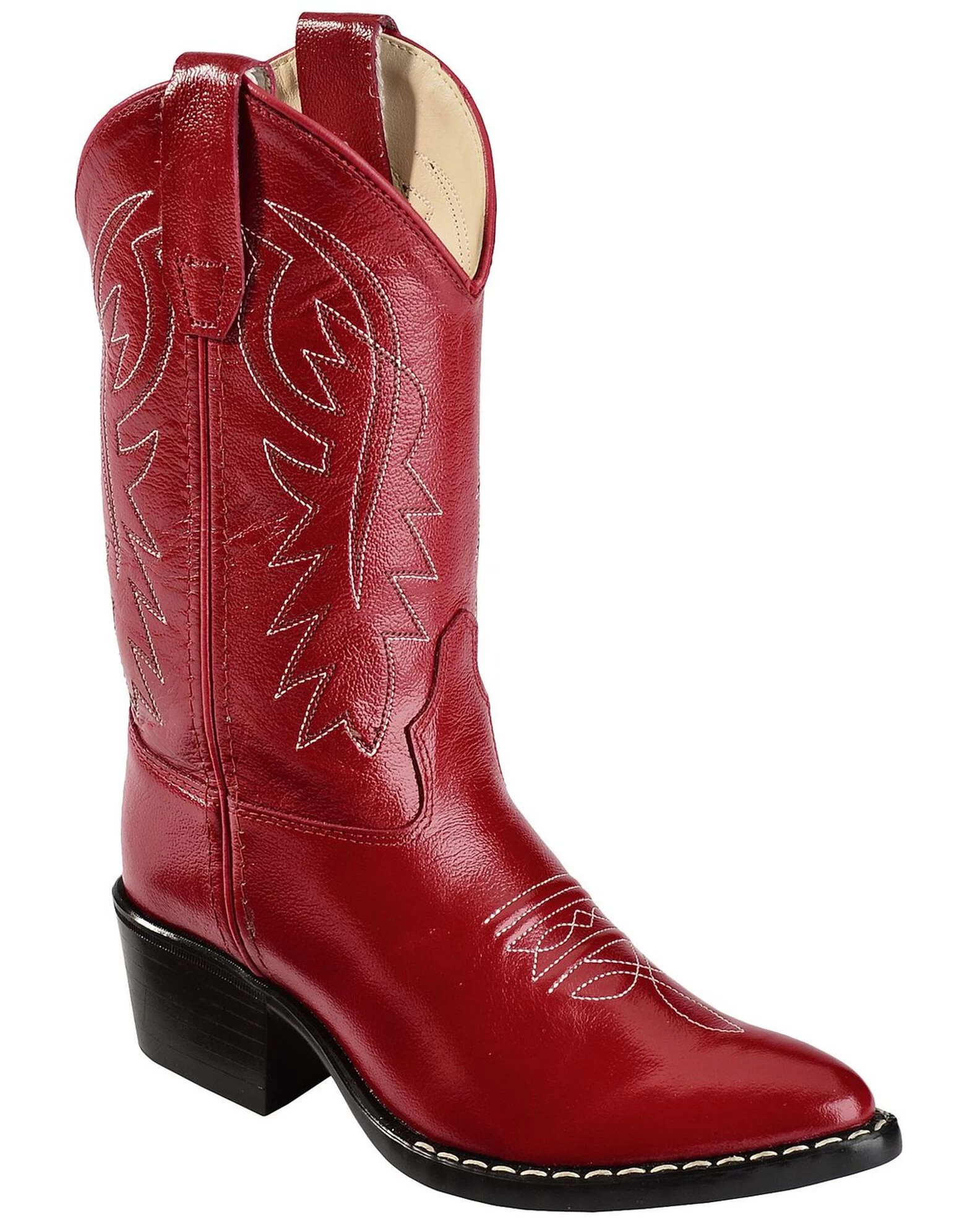 Old West Girls' Red Leather Western Boots - Pointed Toe 1 Old West Girls' Red Leather Western Boots - Pointed Toe