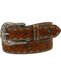Nocona Women's Brown Embossed Turquoise Inlay Belt