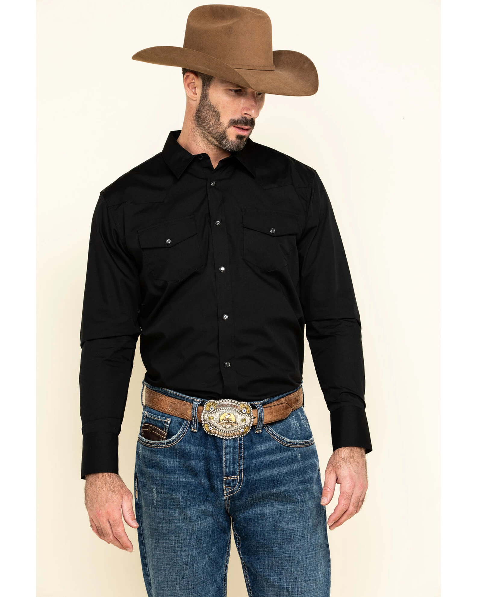 Gibson Men's Basic Solid Long Sleeve Pearl Snap Western Shirt 1 Gibson Men's Basic Solid Long Sleeve Pearl Snap Western Shirt