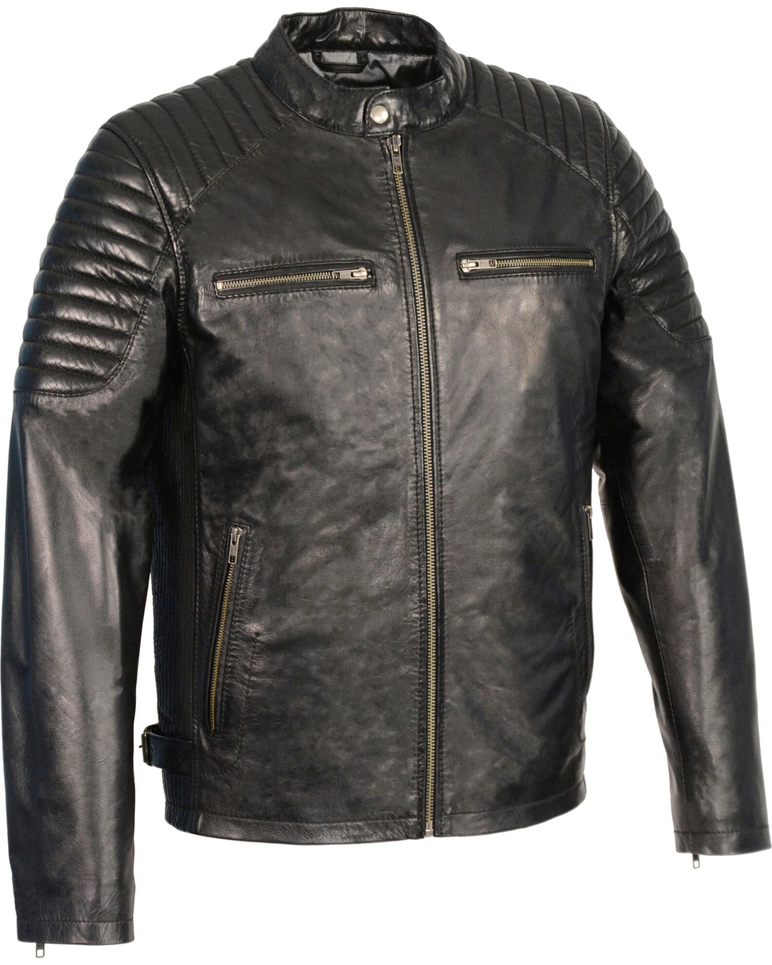 Milwaukee Leather Men's Quilted Shoulders Snap Collar Leather Jacket 1 Milwaukee Leather Men's Quilted Shoulders Snap Collar Leather Jacket