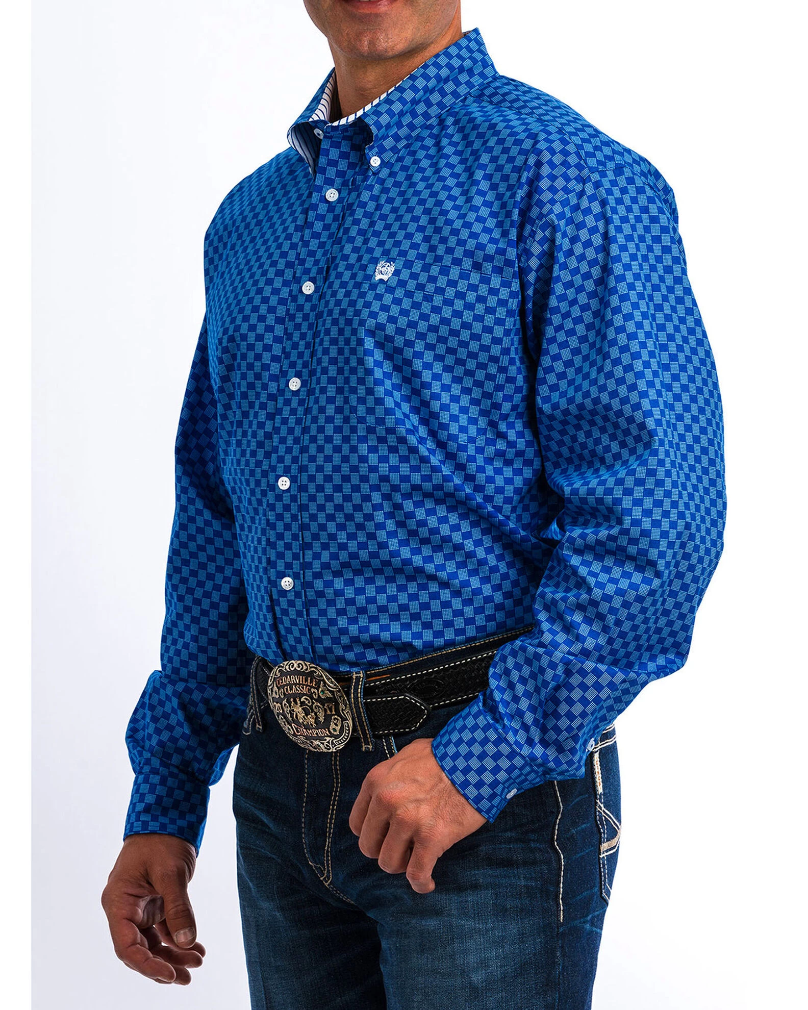 Cinch Men's Blue Dotted Square Print Western Shirt 2 Cinch Men's Blue Dotted Square Print Western Shirt - Image 2