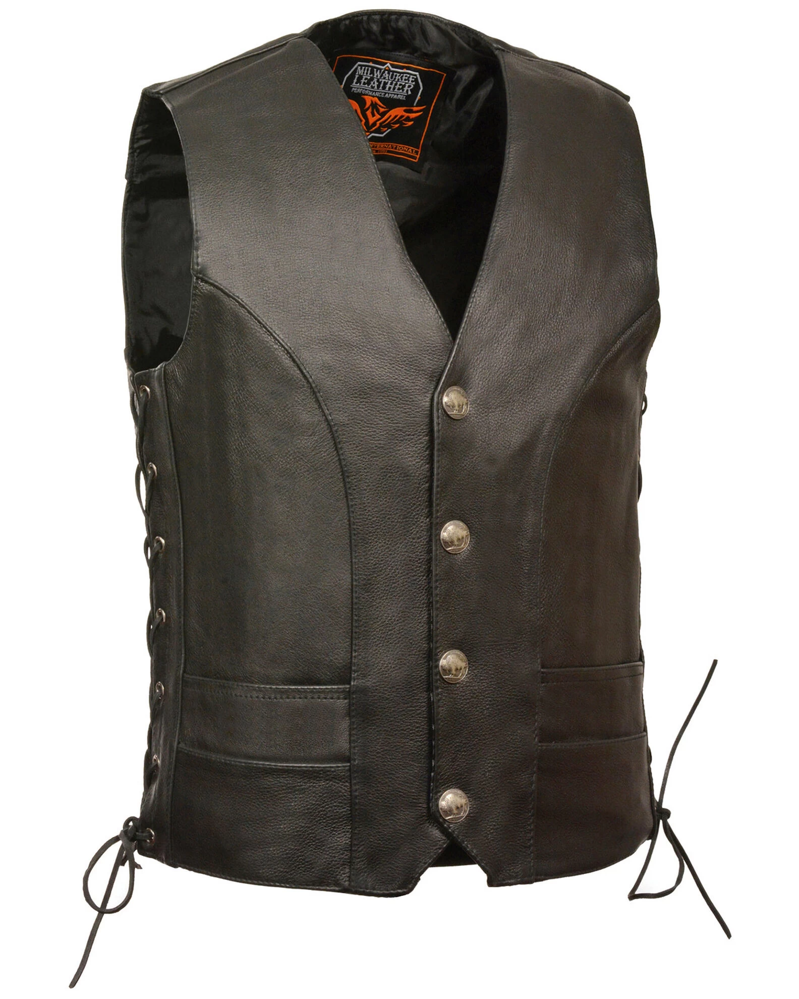 Milwaukee Leather Men's Buffalo Snap Side Lace Vest - Big 1 Milwaukee Leather Men's Buffalo Snap Side Lace Vest - Big