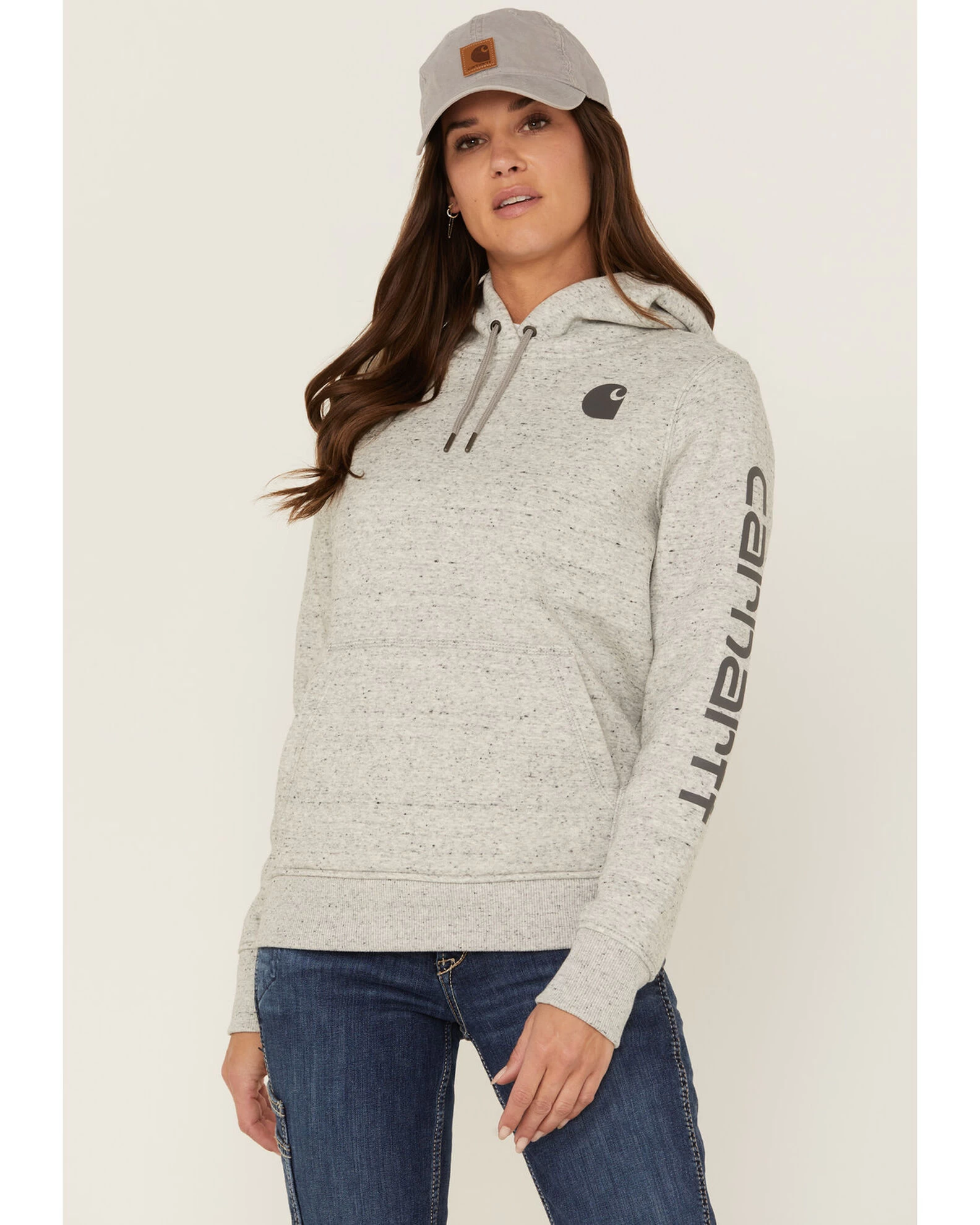 Carhartt Women's Clarksburg Sleeve Logo Hooded Sweatshirt 1 Carhartt Women's Clarksburg Sleeve Logo Hooded Sweatshirt