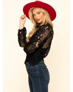 Flying Tomato Women's Crochet Lace Long Sleeve Top 8 Flying Tomato Women's Crochet Lace Long Sleeve Top -Cowboy Pradise 2000323835 001 P3