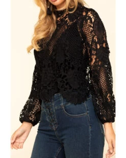 Flying Tomato Women's Crochet Lace Long Sleeve Top 9 Flying Tomato Women's Crochet Lace Long Sleeve Top -Cowboy Pradise 2000323835 001 P4