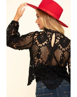Flying Tomato Women's Crochet Lace Long Sleeve Top 10 Flying Tomato Women's Crochet Lace Long Sleeve Top -Cowboy Pradise 2000323835 001 P5