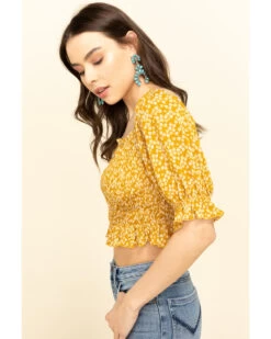 Loveriche Women's Floral Print Smocked Crop Top 8 Loveriche Women's Floral Print Smocked Crop Top -Cowboy Pradise 2000327370 702 P3