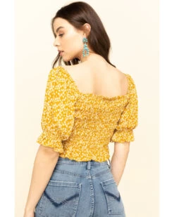 Loveriche Women's Floral Print Smocked Crop Top 10 Loveriche Women's Floral Print Smocked Crop Top -Cowboy Pradise 2000327370 702 P5