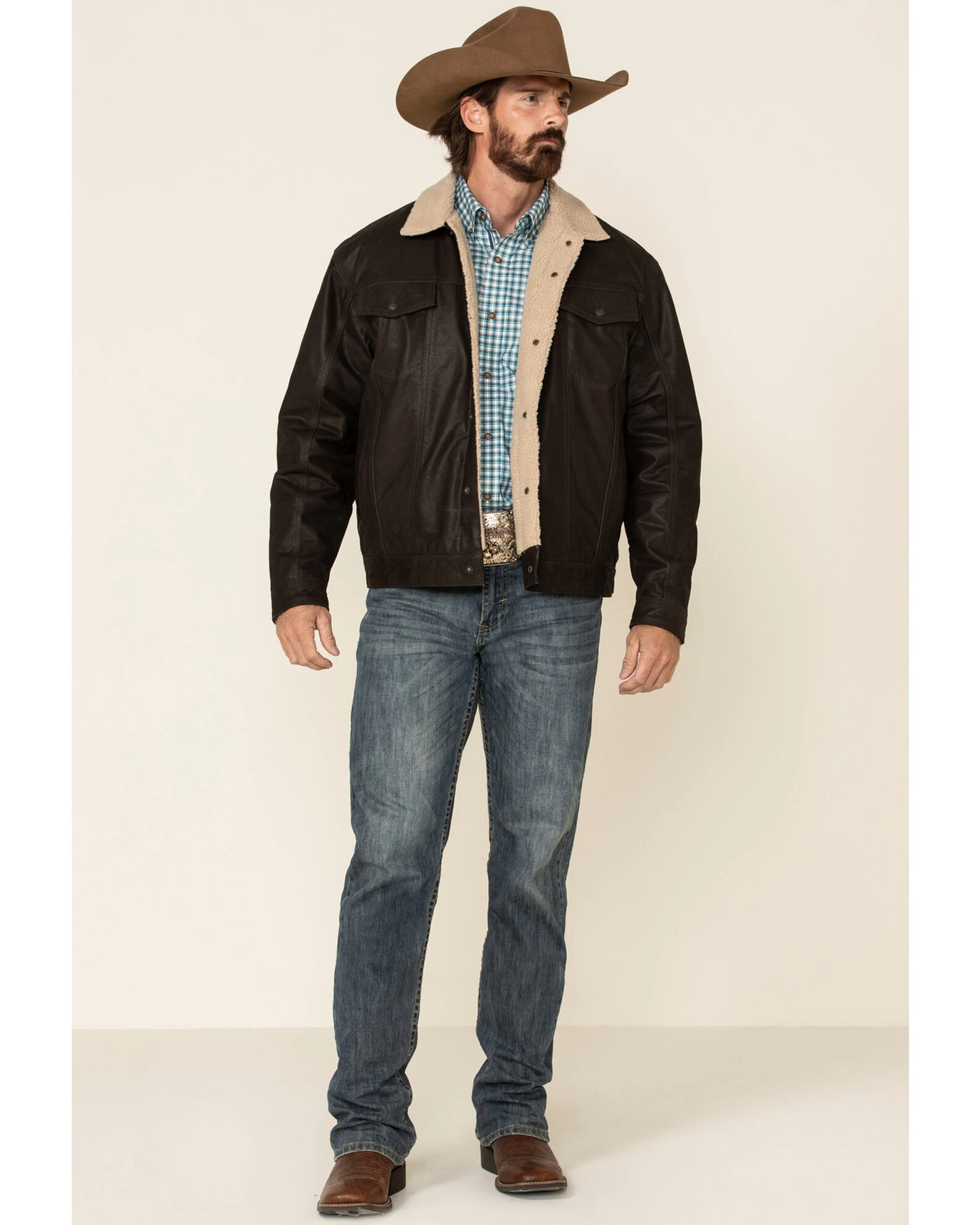 Cripple Creek Men's Leather Sherpa Lined Jacket 2 Cripple Creek Men's Leather Sherpa Lined Jacket - Image 2
