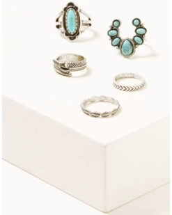 Shyanne Women's Silver & Turquoise Squash Blossom 5-piece Ring Set