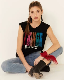 Shyanne Women's Fringe With Benefits Graphic Muscle Tee 