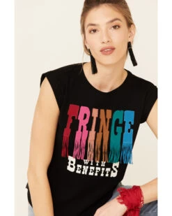 Shyanne Women's Fringe With Benefits Graphic Muscle Tee 8 Shyanne Women's Fringe With Benefits Graphic Muscle Tee -Cowboy Pradise 2000338218 001 P4