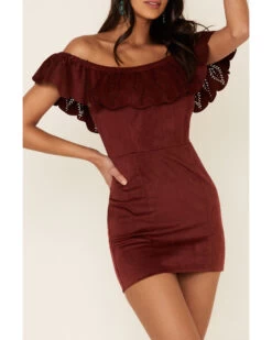 Shyanne Women's Off-Shoulder Faux Suede Dress -Cowboy Pradise 2000338232 240 P3