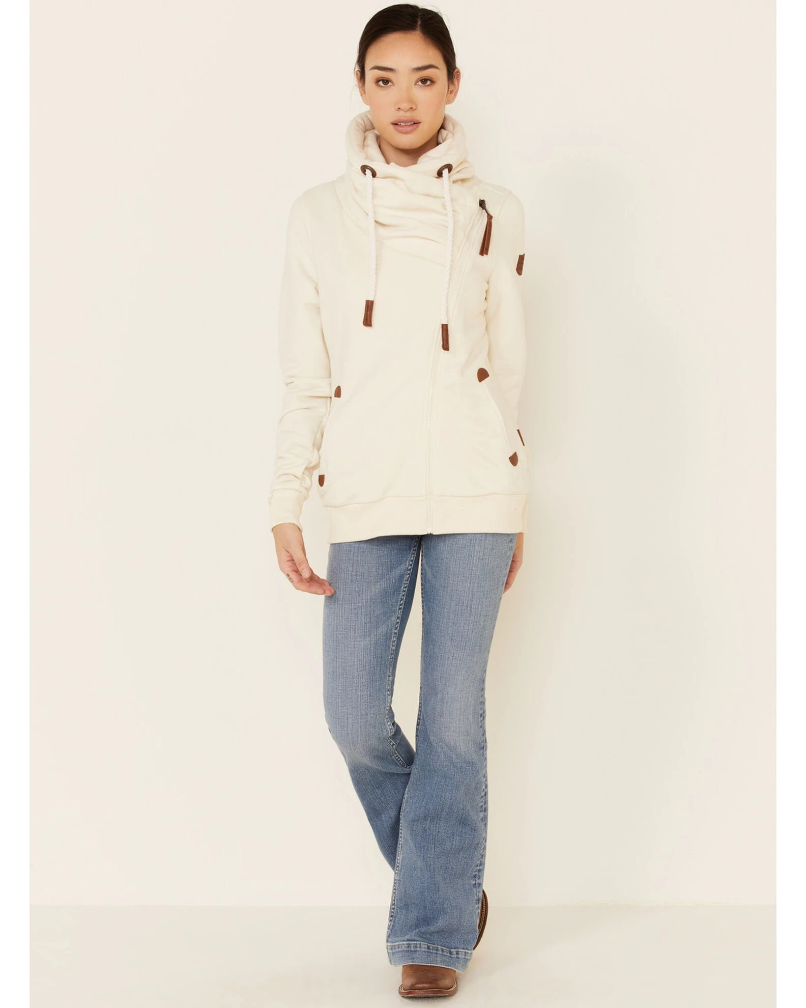 Wanakome Women's Oatmeal Hestia Asymmetrical Zip-Front Hoodie 2 Wanakome Women's Oatmeal Hestia Asymmetrical Zip-Front Hoodie - Image 2