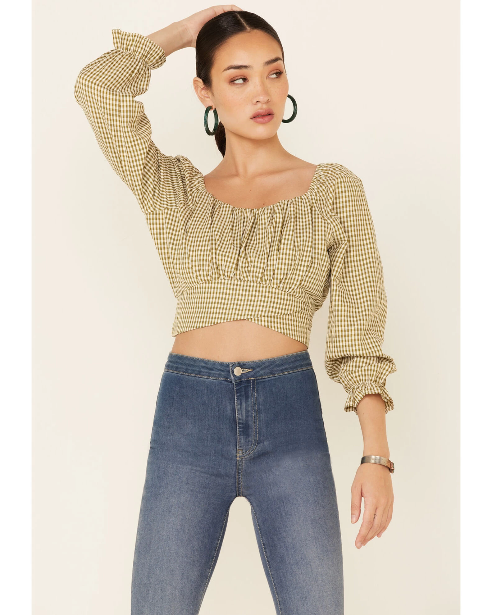 Beyond The Radar Women's Gingham Print Tie Back Crop Top 1 Beyond The Radar Women's Gingham Print Tie Back Crop Top