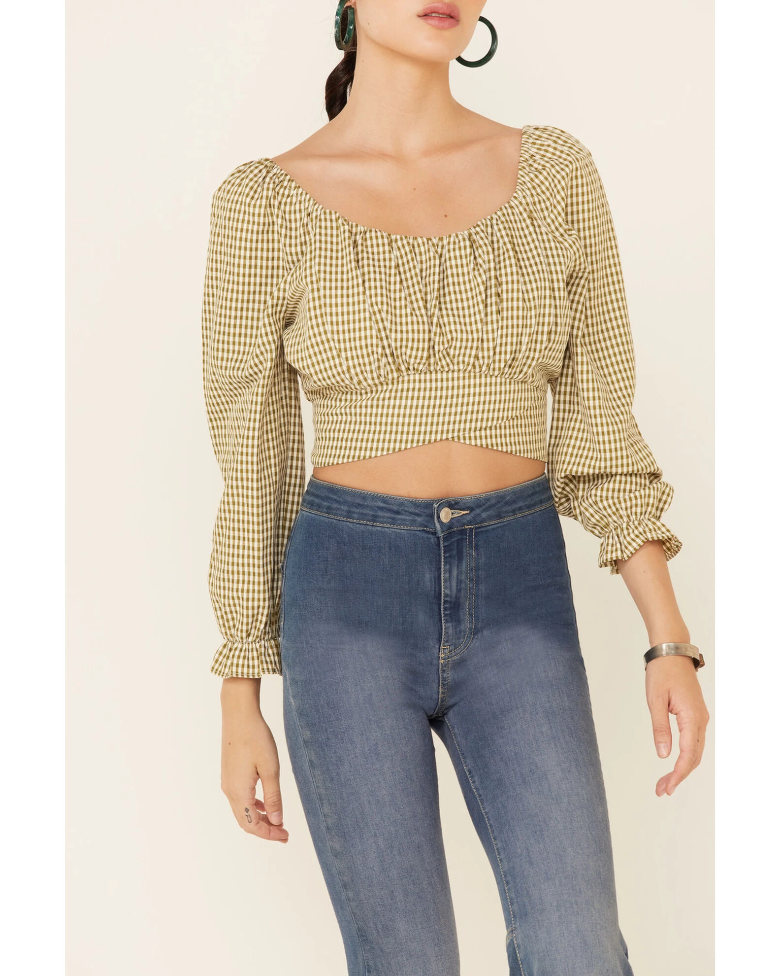 Beyond The Radar Women's Gingham Print Tie Back Crop Top 3 Beyond The Radar Women's Gingham Print Tie Back Crop Top - Image 3