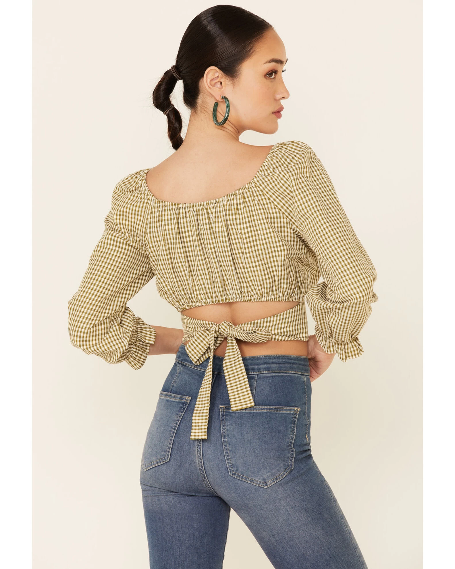 Beyond The Radar Women's Gingham Print Tie Back Crop Top 4 Beyond The Radar Women's Gingham Print Tie Back Crop Top - Image 4
