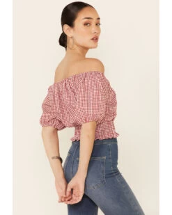 Beyond The Radar Women's Gingham Off-Shoulder Peasant Crop Top  -Cowboy Pradise 2000343879 600 P4