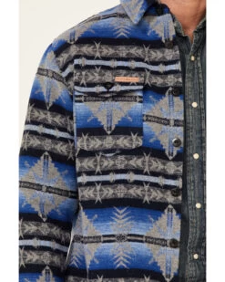 Powder River Outfitters Men's Blue Southwestern Print Button-Front Wool Shirt Jacket  -Cowboy Pradise 2000345131 400 P3