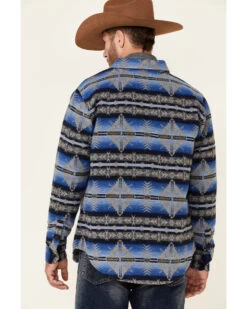 Powder River Outfitters Men's Blue Southwestern Print Button-Front Wool Shirt Jacket  -Cowboy Pradise 2000345131 400 P4