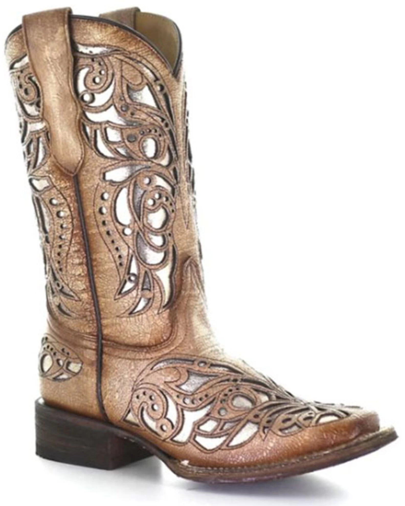 Corral Girls' Shiny Inlay Western Boots - Square Toe 1 Corral Girls' Shiny Inlay Western Boots - Square Toe