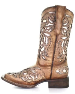 Corral Girls' Shiny Inlay Western Boots - Square Toe 7 Corral Girls' Shiny Inlay Western Boots - Square Toe -Cowboy Pradise 2000345519 280 P3