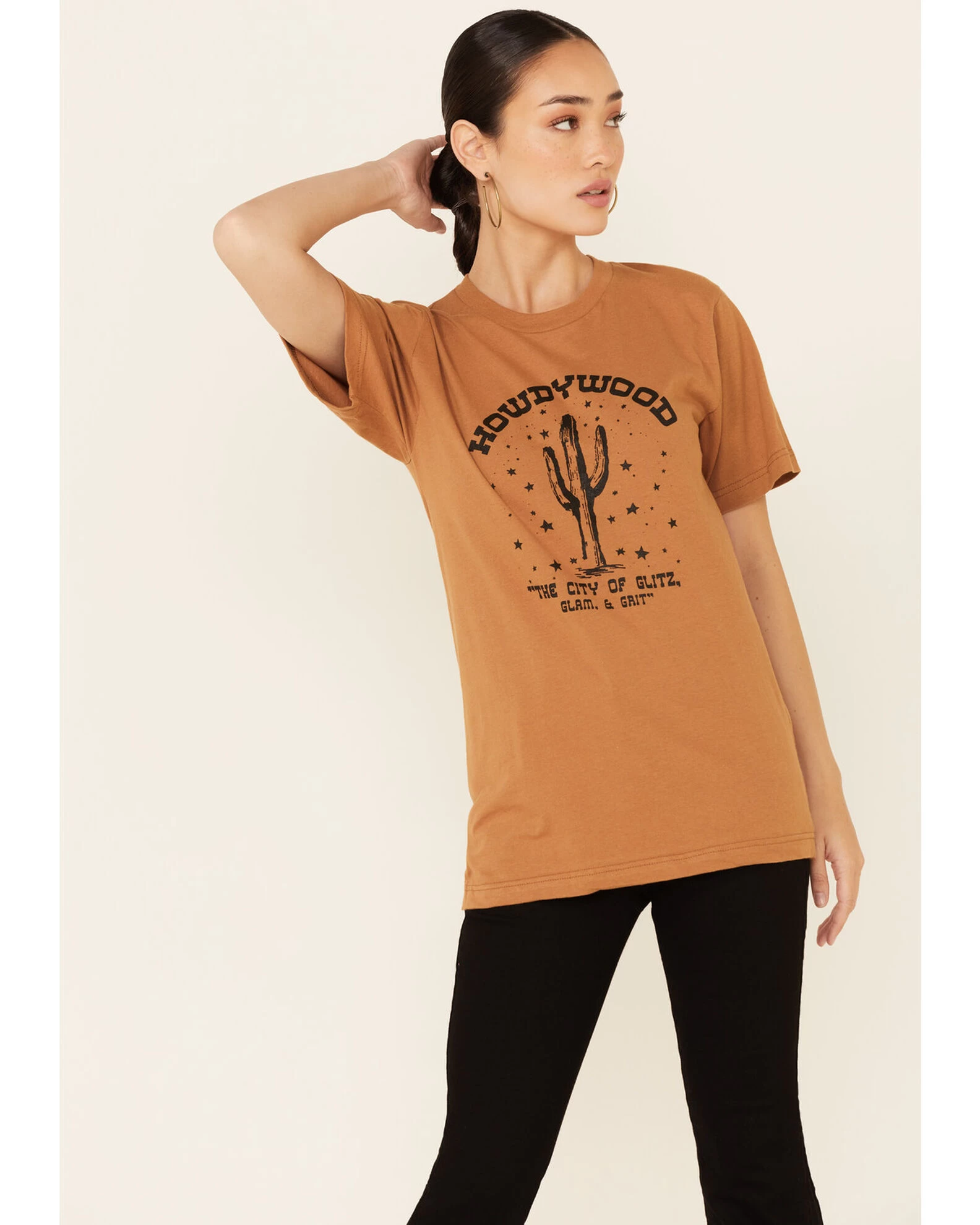 Ali Dee Women's Camel Howdywood Graphic Short Sleeve Tee 1 Ali Dee Women's Camel Howdywood Graphic Short Sleeve Tee