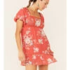 A Collective Story Women's Coral Floral Peasant Tiered Dress