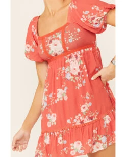A Collective Story Women's Coral Floral Peasant Tiered Dress -Cowboy Pradise 2000346388 850 P3
