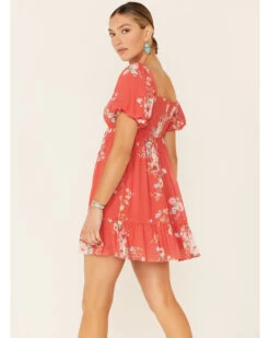 A Collective Story Women's Coral Floral Peasant Tiered Dress -Cowboy Pradise 2000346388 850 P4