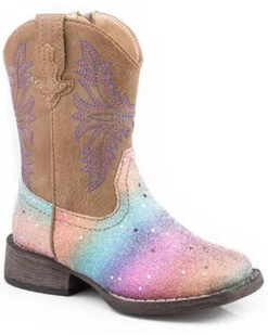 Roper Toddler Girls' Rainbow Glitter Western Boots - Square Toe