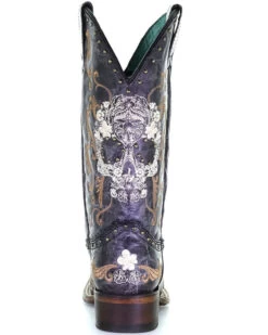 Corral Women's Floral Skull Embroidery & Studs Western Boots - Square Toe -Cowboy Pradise 2000348441 944 P4