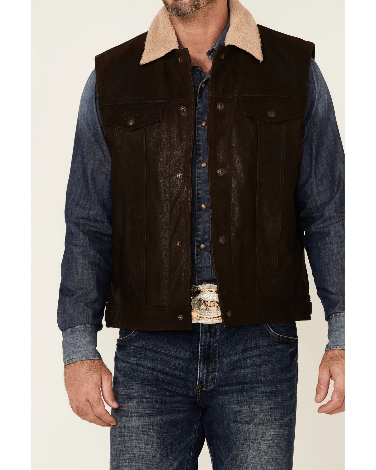 Cripple Creek Men's Mocha Lightweight Buffalo Nappa Snap-Front Leather Vest 3 Cripple Creek Men's Mocha Lightweight Buffalo Nappa Snap-Front Leather Vest - Image 3