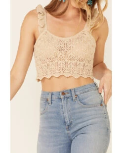 Very J Women's Natural Ruffle Strap Sweater-Knit Crop Tank Top   -Cowboy Pradise 2000349813 101 P3