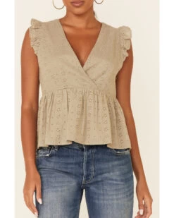 Wishlist Women's Gucci Eyelet Ruffle Surplice Short Sleeve Babydoll Top 6 Wishlist Women's Gucci Eyelet Ruffle Surplice Short Sleeve Babydoll Top -Cowboy Pradise 2000349957 341 P3