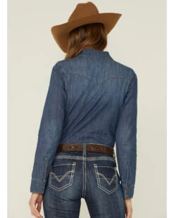 Shyanne Women's Dark Wash Shy Life Western Denim Shirt -Cowboy Pradise 2000351308 401 P3