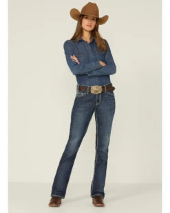 Shyanne Women's Dark Wash Shy Life Western Denim Shirt -Cowboy Pradise 2000351308 401 P4