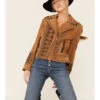 Double D Ranch Women's Tramp Art Zip-Front Leather Suede Jacket 