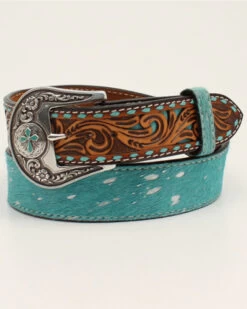 Angel Ranch Women's Tooled Tabs Hair-On Western Belt