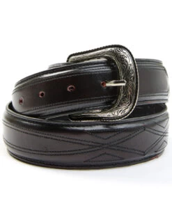 Moonshine Spirit Men's Black Cherry Stitched Pattern Leather Belt