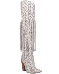 Dingo Women's Kitty Kat Snake Print Fringe Tall Western Boot - Pointed Toe