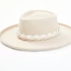 Shyanne Women's Beige Diamond Crown Turned Up Wool Felt Fedora Hat 