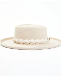 Shyanne Women's Beige Diamond Crown Turned Up Wool Felt Fedora Hat  -Cowboy Pradise 2000358127 250 P3