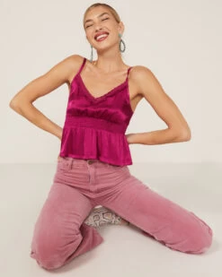 Shyanne Women's Fuchsia Satin Smocked Empire Cami