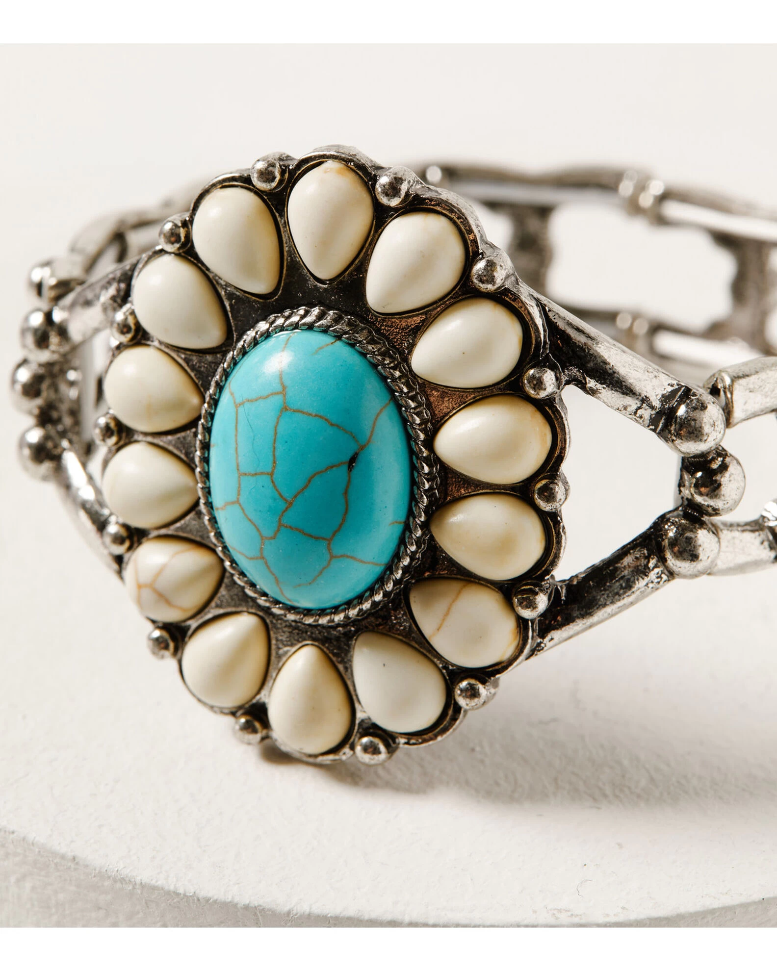Shyanne Women's Desert Charm Turquoise & Bone Concho Stretch Bracelet 2 Shyanne Women's Desert Charm Turquoise & Bone Concho Stretch Bracelet - Image 2
