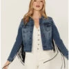 Idyllwind Women's Bisbee Wash Studs Fringe Denim Trucker Jacket
