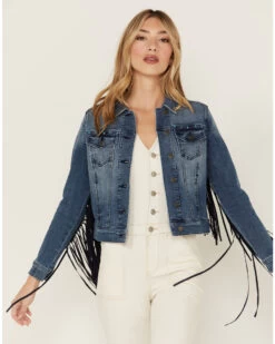 Idyllwind Women's Bisbee Wash Studs Fringe Denim Trucker Jacket